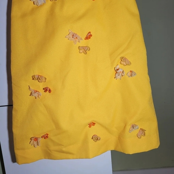 Vintage handmade 3D floral embroidered sleeveless mini dress yellow small - Picture 4 of 8